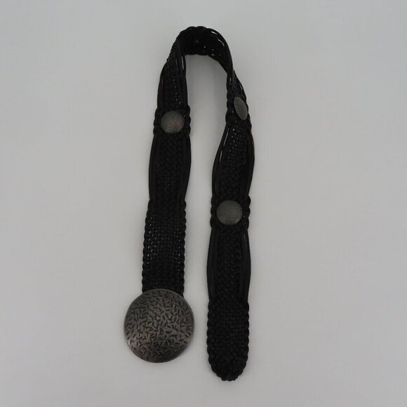 Womens One Size OSFM Faux Leather Black Braided Woven Metal Medallion Belt - Picture 5 of 9